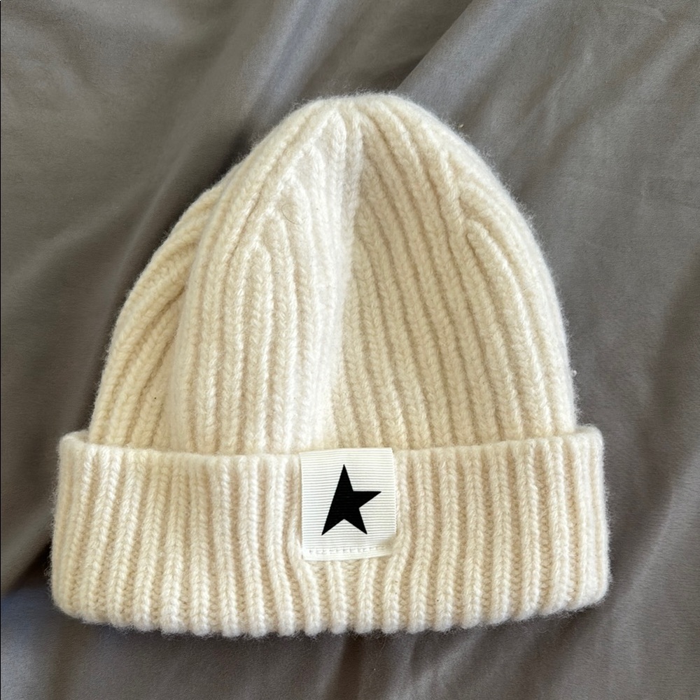 Golden Goose Cream Knitted Beanie Hat